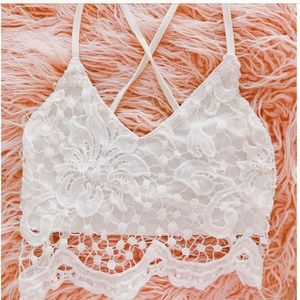 White Front Lacey Bralette with Lace up Back